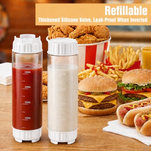 Grevosea 2 Pcs 24oz Inverted Squeeze Bottles, Valve Condiment Dispenser - color: White, size: 24 Ounces