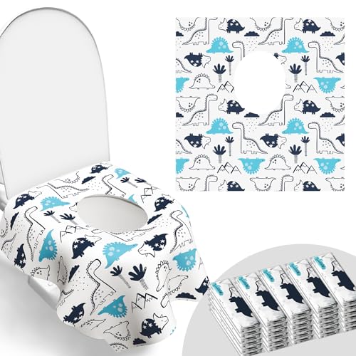 30 Pack Toilet Seat Covers Disposable, Large Waterproof Potty Covers for Toddlers, Kids, and Adults, Individually Wrapped for Travel, Toddler Potty Training for Public Restroom, Airplane, Trip - color: Dinosaur