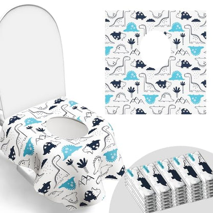30 Pack Toilet Seat Covers Disposable, Large Waterproof Potty Covers for Toddlers, Kids, and Adults, Individually Wrapped for Travel, Toddler Potty Training for Public Restroom, Airplane, Trip - color: Dinosaur