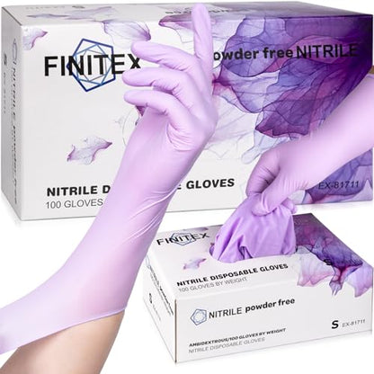FINITEX Nitrile Disposable Latex-Free Gloves Purple 5mil 100PCS Cleaning - color: Purple (Small 100)