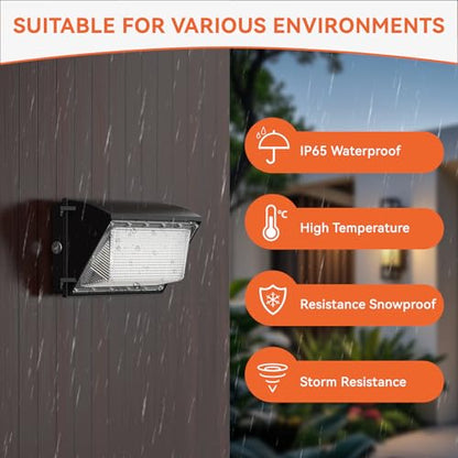 OKQ 120W LED Wall Pack Light with Dusk-to-Dawn Sensor, 18000LM 3000K-5000K LED Security Flood Lighting, 100-277V Outdoor Commercial LED Wall Lights for Parking Lots|Warehouses|Factories|Yard, 2 Pack - size: 120W/100W/80W 1PACK