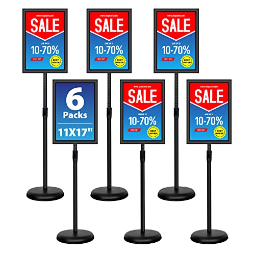 6Packs 11x17 Inch Adjustable Pedestal Poster Sign Stand, Heavy Duty Floor Standing Sign Holder Stand Aluminum Snap Open Frame for Vertical and Horizontal View Sign Displayed(Black) - color: Black, size: 11 x 17 inches (6 Pack)