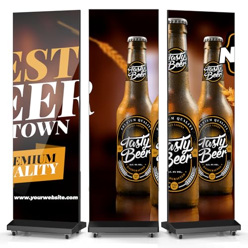 80'' LED Digital Signage Seamless Splicing Foldable GOB Poster Screen with WiFi USB Remote Control for Commercial Events & Rentals (Black,2 Screens) - size: 2 screens