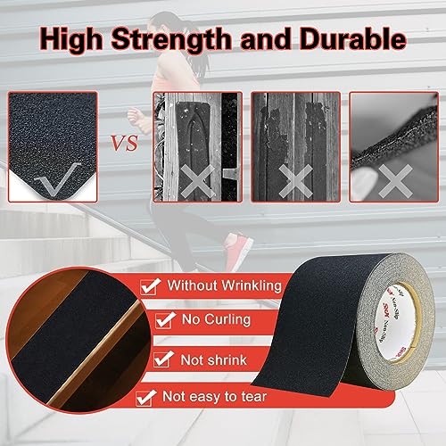 S&X Anti Slip Tape 4in x 60ft Grip Tape for Stairs & Floors, Black - size: 4 inches x 60 feet