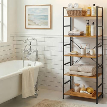 5 Tier Bookshelf, Free Standing Bookcase with Open Storage Shelves - color: Light Wood, size: 5 Tier