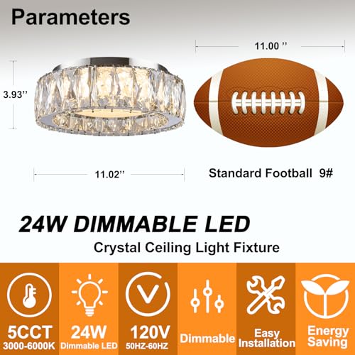 11 Inch Dimmable Luxury Crystal LED Flush Mount Ceiling Light - color: Chrome, size: 11 Inch
