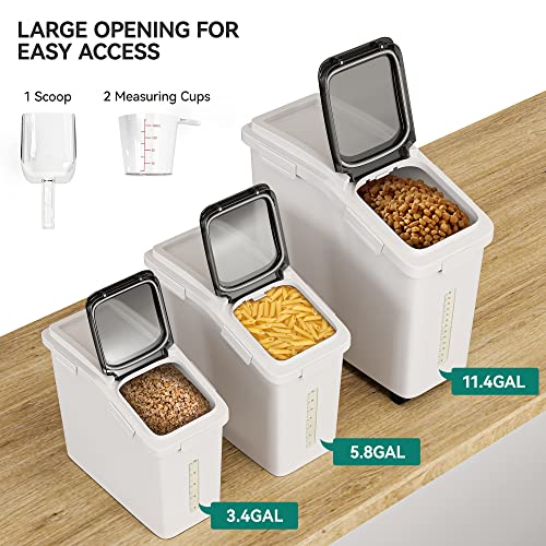 YITAHOME Ingredient Storage Bin, 20.6 Gallons(11.4+5.8+3.4 Gal) Capacity Shelf Bin,500 Cups Flour Bins with Wheels Commercial Shelf-storage Ingredient Bin with Scoop and Lid,Rice Bin for Kitchen,White - color: White with Black Clear Lid, size: 3-PIECE (20