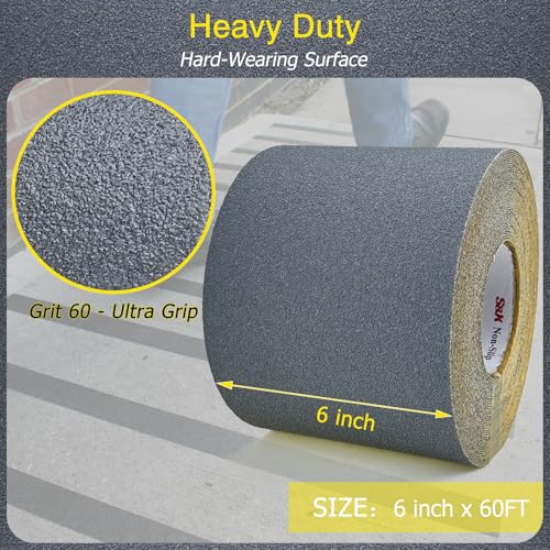 S&X Anti Slip Tape 6in x 60ft Grip Tape for Stairs, Ramps & Decks, Gray - color: Gray, size: 6" X 60'