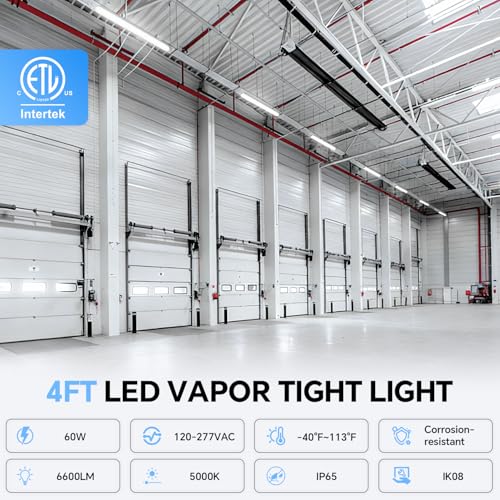 4FT LED Vapor Tight Light 60W 6600LM IP65 5000K Shop Light 1Pack ETL - size: 4FT｜1 PACK