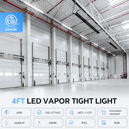 4FT LED Vapor Tight Light 60W 6600LM IP65 5000K Shop Light 1Pack ETL - size: 4FT｜1 PACK