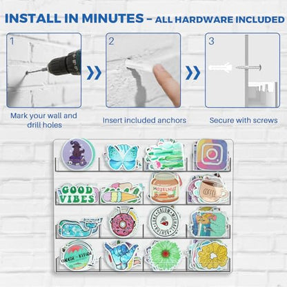 PACMAXI Wall Mounted Sticker Display Organizer 16 Pockets