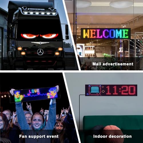 Windshield Eyes Animated LED Decor - Lightride 24x5 Inch Black Flexible LED Panel for Cars, Trucks, and SUVs, Programmable Eye Lights,Commercial signs