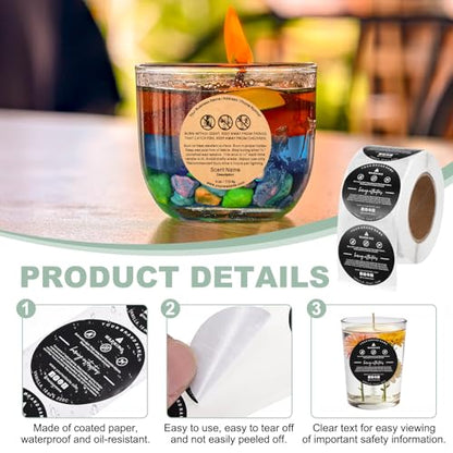 MECCANIXITY Candle Warning Labels 1.5" Black Jar Warning Stickers 500Pcs - color: Black With F Style
