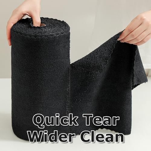 80 Pack Microfiber Cleaning Cloth Roll Reusable Paper Towels 12"x12" Black Tear Away Cloth, Microfiber Towels for Cars, Wash Cloths, Lint Free Rags for House, Kitchen,Window,Cleaning Supplies - color: Black