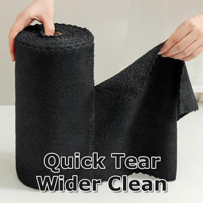 80 Pack Microfiber Cleaning Cloth Roll Reusable Paper Towels 12"x12" Black Tear Away Cloth, Microfiber Towels for Cars, Wash Cloths, Lint Free Rags for House, Kitchen,Window,Cleaning Supplies - color: Black
