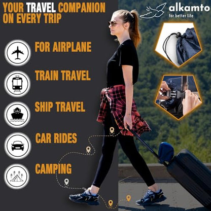 alkamto Travel & Camping Comfortable Memory Foam Pillow – Easy to Carry Portable Bag – Temperature Regulating Pillow Case - size: 13.7 x 11.8 x 3.9 / 3.14 In - White + Extra Cover