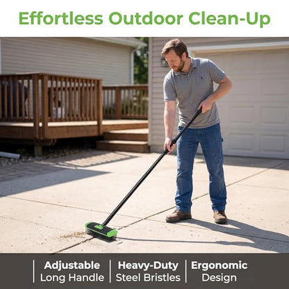 3 in 1 Scrub Brush with Long Handle – Your All-Purpose Deck Brush, Weeding Tool & Concrete Scrubber Tackle Patio Weeds, Floor Stains, Moss, and Rust with one Versatile Set. (Green) - color: Green