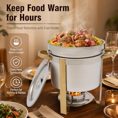 7.4QT Soup Chafer, Stainless Steel Round Soup Warmer with Lid & Fuel Holder, Commercial Soup Pot Chafing Dishes for Catering, Parties, Buffet, Banquets, Events - color: Silver, size: 7.4Qt