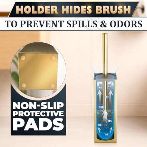 Gold Toilet Brush and Holder Set, Freestanding (Square Shape)