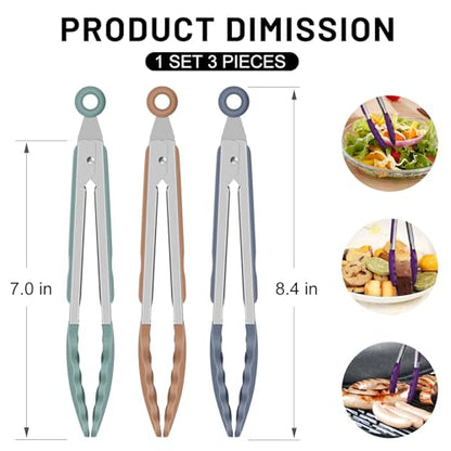 HOTEC Small Silicone Kitchen Tongs 7-Inch Mini Serving Tongs, Set of 3 - color: Neutral-2