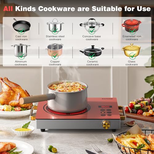 Karinear Portable Electric Stove 110V, 1800W Electric Hot Plate with Handle