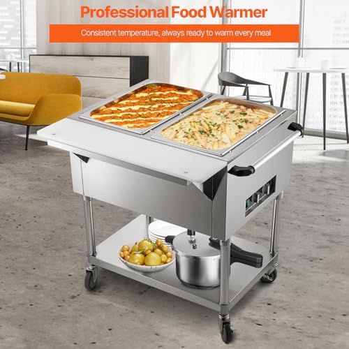 VEVOR Commercial Electric Food Warmer, 2-Pot Steam Table Food Warmer, Features 0-100℃ Adjustable Temp, Movable Professional Stainless Steel Table with ETL Certification for Catering and Restaurants - size: 2-Pot