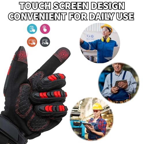 Anti-Vibration Work Gloves Men,Impact Glove,Gift,Large,Red+Black - color: Red+black, size: Large