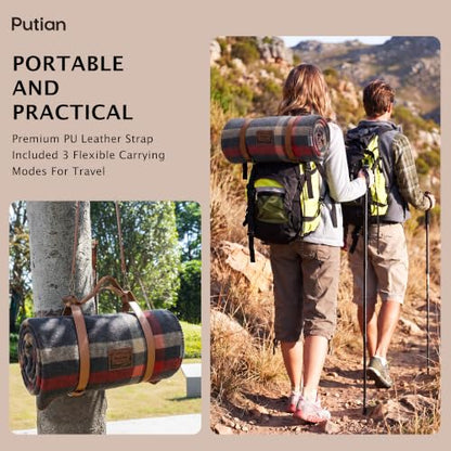 PuTian 100% Wool Blanket - Camping Outdoor Blanket, Plaid Dark Gray - color: Plaid Pattern Dark Gray, size: 63" × 87"