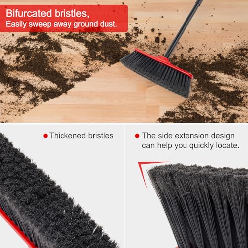 KeFanta 3 Pcs Indoor/Outdoor Brooms, House Broom with 51" Long Handle - color: 3 Pcs Red Broom