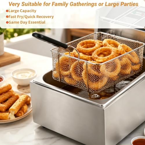 Electric Deep Fryer with Basket, Stainless Steel, 10.5Qt
