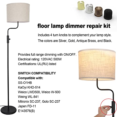 Zing Ear ZE-02 Rotary Dimmer Switch for Floor Torchiere Lamps, Halogen Lamps, Incandescent Lamps,500WMax. 120VAC Knob Switch Replacement Kit-Black - size: Paper shell