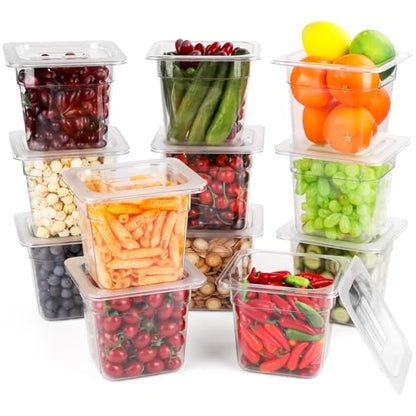 VOISEN 12 Pack Plastic Food Pan with Lids 1/6 Size 6 Inch Deep - color: 12 Pack 1/6 6"Deep