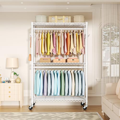 FUTASSI P1 Plus Rolling Clothes Rack, 22mm Diameter Heavy Duty Garment Rack - color: White, size: P1 Plus