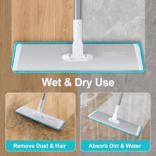 JOYMOOP 18 Inch Dust Mop for Hardwood Floors, Grey-White Heavy Duty Industrial Wet Dry Mop with Telescopic Handle and Microfiber Mop Head, Includes 5 Microfiber Pads - color: D