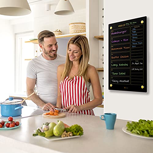 Yeoux Black Glass Golden Weekly & Menu Dry Erase Calendar Board 15“x11 - color: Black, size: 11"W x 15"H