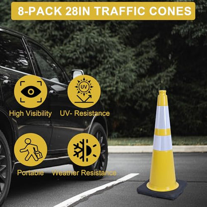 OrangeStar 8-Pack 28" Traffic Cones, Yellow Safety Cones - color: Yellow, size: 28in