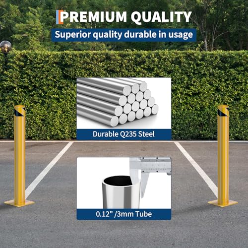 Safety Bollard,4 Packs 48 Inch Height Bollard Post, 4.5 Inch Diameter, Yellow Safety Steel Bollard Post with Anchor Bolts for Traffic Control, Driveway Barrier, Parking Pole - size: 48inch