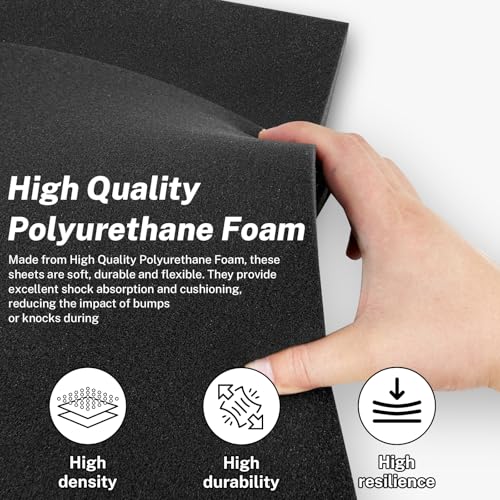 Polyurethane Foam Inserts, 2 PCS 16 x 12 x 1.5 Inch Black Cuttable Packing Foam Sheets for Tool Box, Camera, Crafts and Storage - size: 16 x 12 x 1.5 Inch
