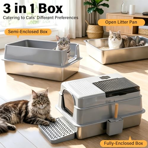 Stainless Steel Litter Box with Lid XXXXL,Metal Cat Litter Box - color: XXXL-lid-15.7"H