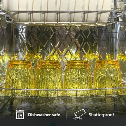 15-Ounce Plastic Tumblers (Set of 6), Reusable Plastic Mugs, BPA-Free Acrylic to Drink Mugs, Shatter Resistant, Textured Interior, Dishwasher Safe (Yellow, 15 Ounce) - color: Yellow, size: 15 Ounce