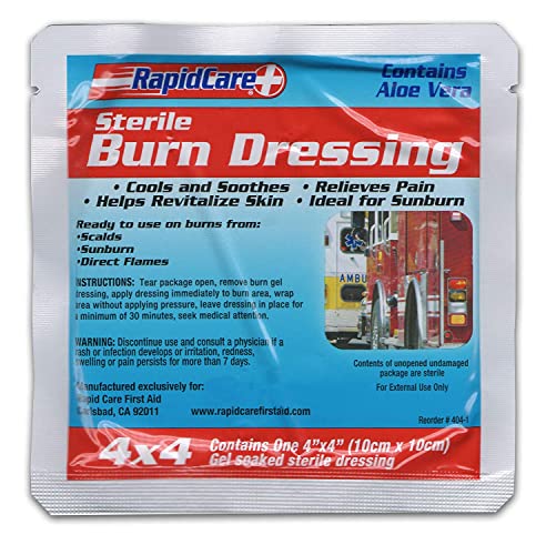First Aid Burn Dressing,Hydrogel Burn & Wound Care Dressing Pads, Soothes & Protects All Burns, Cuts & Wounds, Contains Aloe Vera, Lidocaine Free, 4" x 4", Pack of 6,Red, White & Blue