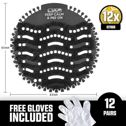 Urinal Screen Deodorizer (12 Pack) Odor Protection for Toilets in Office, Schools, Restaurants Bathroom, BLACK Anti-Splash - 12 Urinal Cakes + 12 Free Gloves - color: BLACK-12pcs