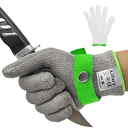 Aillary Level 9 Cut Resistant Kitchen Glove,Food Grade,Machine Washable,Stainless Stell Wire Metal Mesh Safety Work Glove for Mandolin,Meat Cutting,Oyster Shucking,and Wood Working(X-Large) - size: X-Large