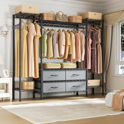 Golpart Heavy Duty Clothes Rack Metal Wardrobe with Adjustable Wire Shelves - color: Black, size: 15.75"D x 61"W x 76.5"H