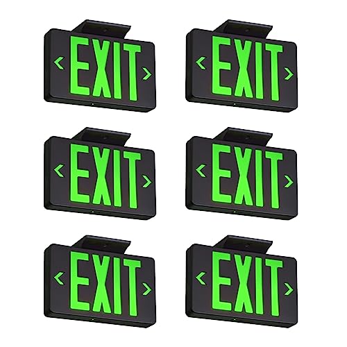 TANLUX Green Exit Sign with Black Housing, LED Emergency Exit Light with Battery Backup, UL Listed, Hardwired Exit Signs with Emergency Lights, Commercial Emergency Lights for Business - 6 Pack - color: Black Housing+Green Letter, size: 6 Pack