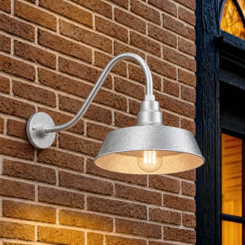 14in. Galvanized Finish Outdoor Gooseneck Barn Light, 5000K Cool White - color: Galvanized (1 Pack), size: 22 in Gooseneck Arm