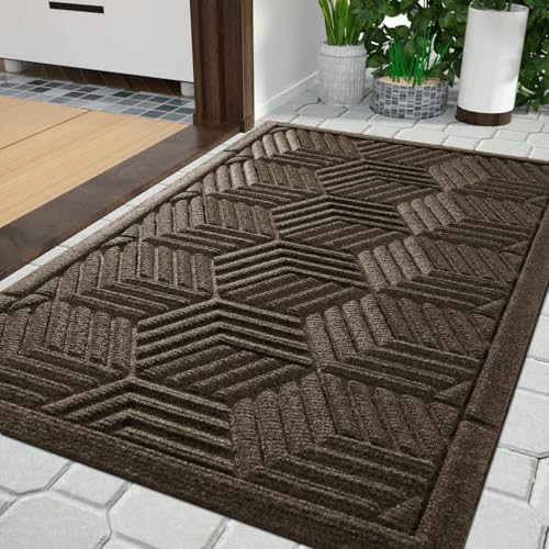 Yimobra Large Door Mat 36x24, All-Season Waterproof Outdoor Mats for Front Door Entrance with Drainage Holes, Heavy Duty Non-Slip Doormat for Garage Patio Entryway Indoor, Brown - color: Brown, size: 36x24 Inch