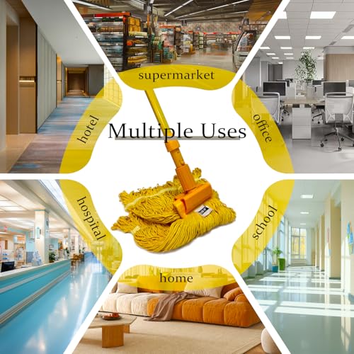 Heavy Duty Wet Industrial Cleaning Mop Head – 21 oz Yellow mop Head Replacement Cotton Washable Industrial mop Heads Heavy Duty for Commercial & Home Cleaning（Yellow） - color: Yellow, size: 3 Pack
