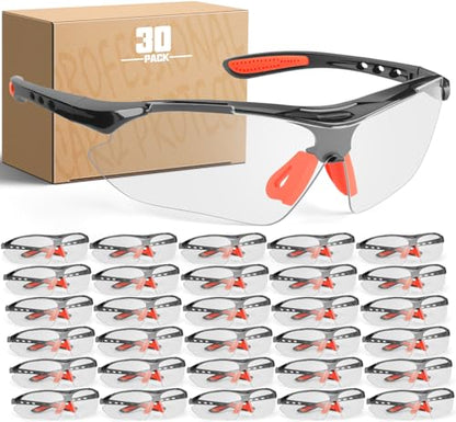 OXG Safety Glasses Bulk for Men Women, ANSI Z87 Safety Glasses UV Protection Protective Eyewear for Construction Woodworking - color: 30p-clear