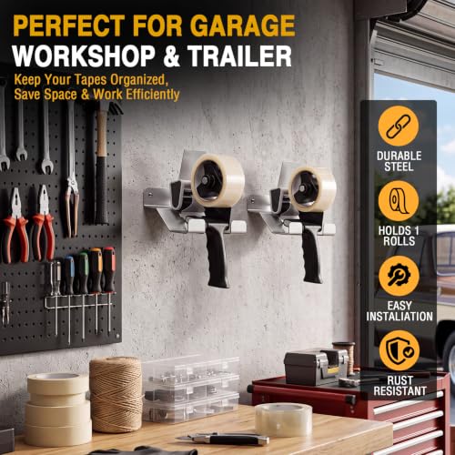 Pelopy Aluminum Wall Mount Tape Gun Holder Dispenser, Silver, 1 Roll Holder - color: Silver, size: 1 Roll Holder
